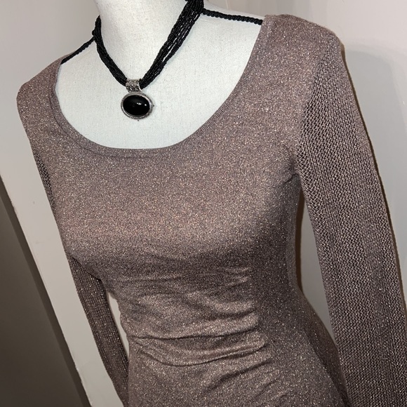Express Shimmery Bronze fitted stretchy dress. - Picture 4 of 16
